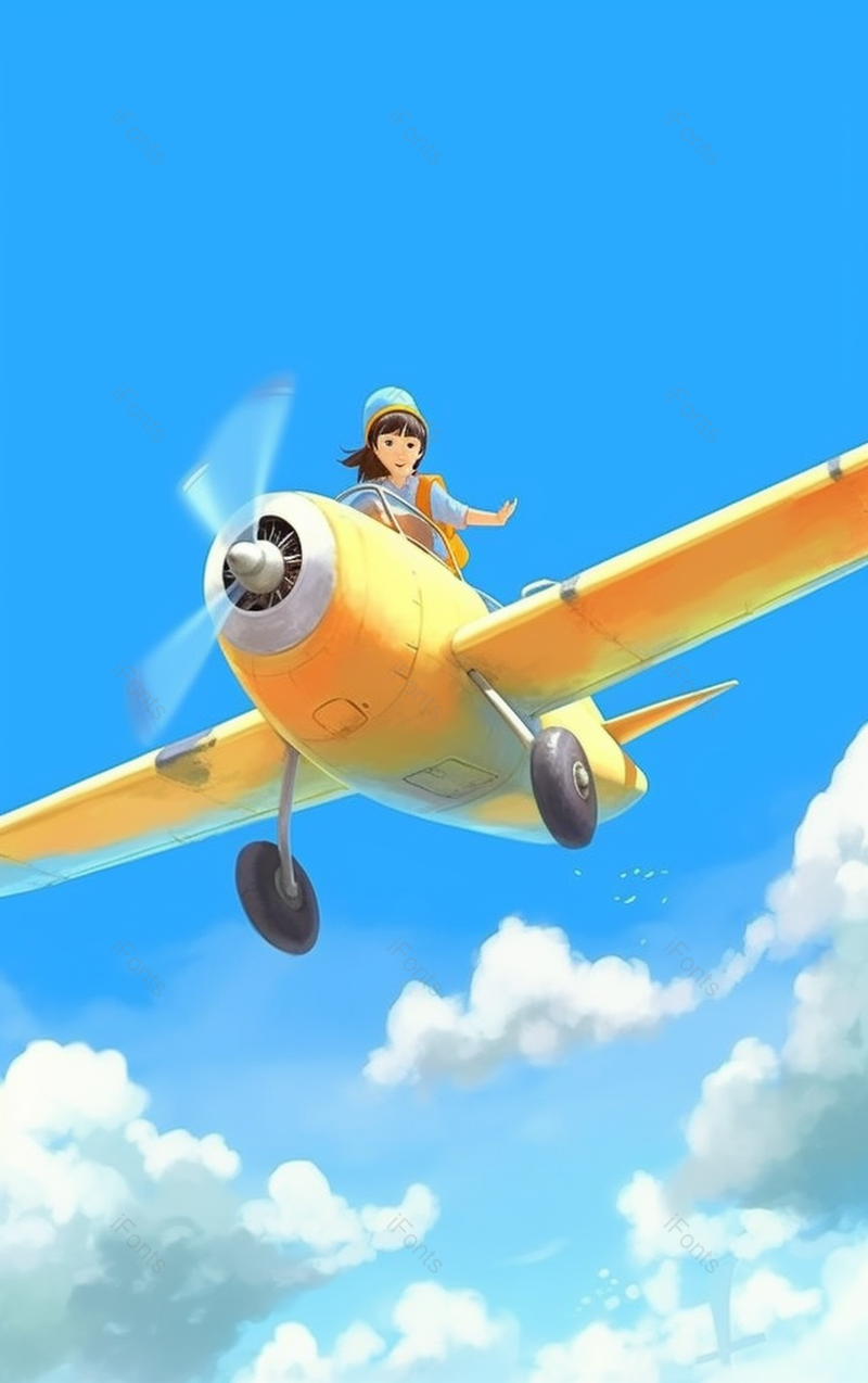 仰望女孩孩子小孩小朋友驾驶飞机飞行在蓝色天空清新可爱儿童节插画,插画/手绘图,插画/手绘图库,插画/手绘图下载,插画/手绘